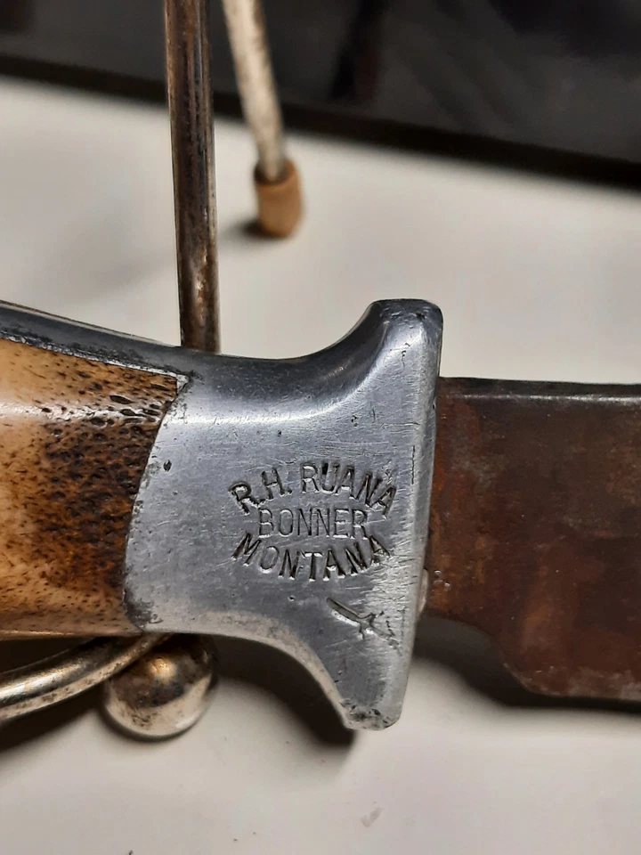 Vtg R.H. Ruana Bonner Montana Knife with Original Sheath M STAMP 4” Fixed Blade - Image 2 of 4