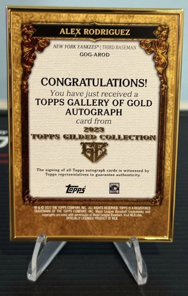 2023 Topps Gilded Gallery of Gold Autographs Alex Rodriguez GOG-AROD ONYX /10 - Image 2 of 2
