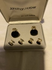 Cuff Links Back Onyx Lot of 4 Vintage Golden Round  1 Black Onyx Oval Gold