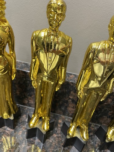 4 Gold Plastic Awards Night 3 Male Statuette 1 Female 9'' Prop Statue - Picture 4 of 18