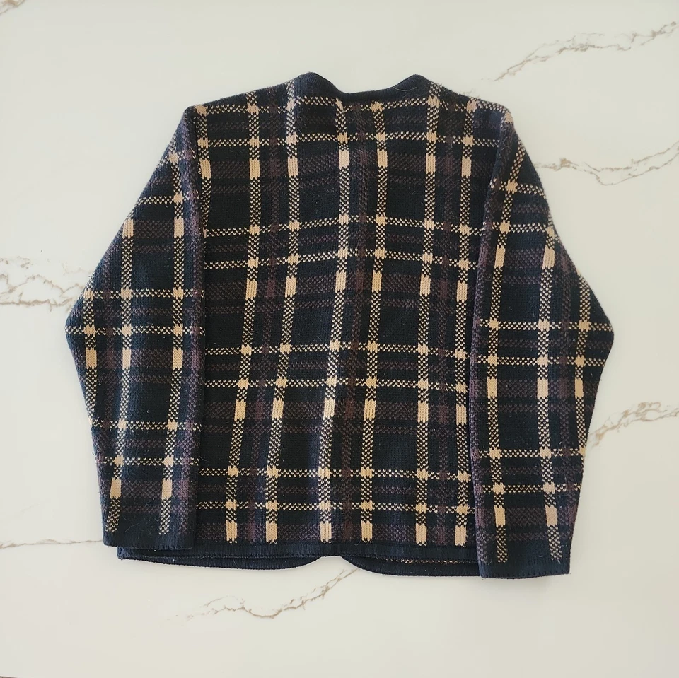 Cárdigan suéter vintage Liz Baker para mujer grande marrón a cuadros Preppy Academia años 90 Foto 2 de 4