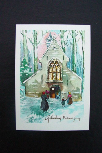 # I 266- Vintage Unused Belgium Print Xmas Greeting Post Card Chapel in Winter - Afbeelding 1 van 2