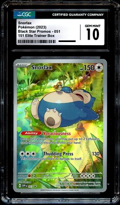 CGC 10 GEM MINT Snorlax SVP051 HOLO 151 Elite Trainer PROMO CGC 10 GEM MINT Snorlax SVP051 HOLO 151 Elite Trainer PROMO