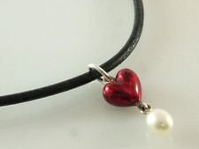 Drachenfels Design rotes Herz Perle 925 Sterlingsilber am Lederband D WW 33 1 AG