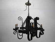 Vtg Chandelier Candle Ceiling 7 Light Fixture Gothic Medieval Wrought Iron Style