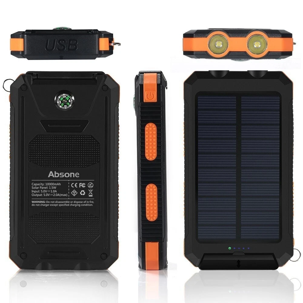 Fast Charging 20000 mAh Solar Power Bank with Dual USB Ports Flashlights