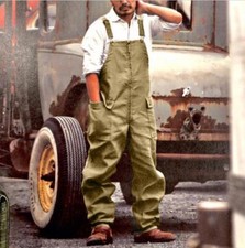 Men's Retro Overalls Casual Loose Suspender Trousers Pocket High Waist Pants 3XL