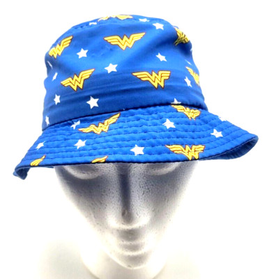 WONDER WOMAN Toddler Sun Hat Blue White Stars Yellow Red Logo One Size