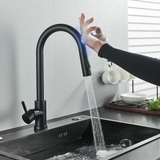 Black Touch Sensor Pull Out Kitchen Sink Faucet Sprayer Quick Cleaning Water
