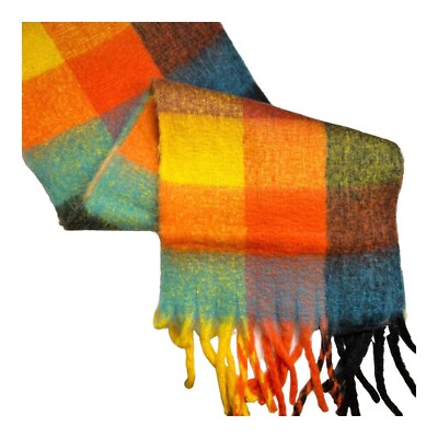 Hat Attack Bright Multicolor Plaid Studio Lofty Blanket Scarf New