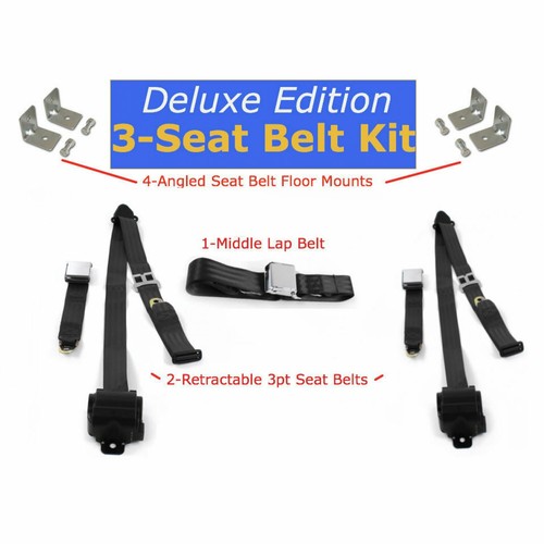 Squarebody Chevy C10 Truck Complete Seat Belt Kit 3pt Black Retractable