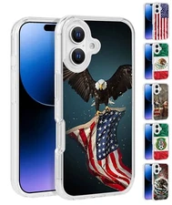 For Apple iPhone 16 Plus - Flag Design Dual Layer Impact Drop Proof Cover Case