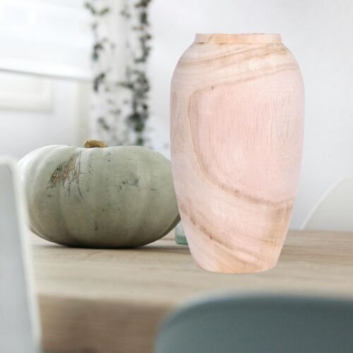 10.6" Tall Brown Wooden Rustic Vases for Home Decor Wide Mouth Wood Floor Vas... - Picture 4 of 7