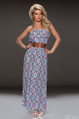 Sommer & Party Club Wear schick mehrfarbig blau Maxikleid mit Gürtel UK Größe 8-10