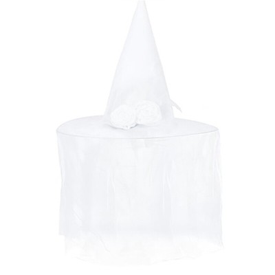 Scary Floral White Witch Hat with Veil Cosplay Accessories Rose Headdress