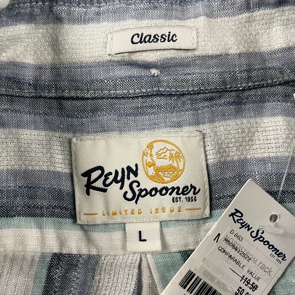 Reyn Spooner Shirt Men L Button Down Classic Fit Striped Short Sleeve Hilo Linen - Image 3 of 4