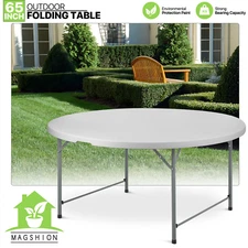 5.5 Ft Foldable Plastic Round Dining Table Heavy Duty Commercial Desk w/Handle