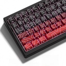 Red Black Topographic keycaps Line Backlit keycaps Shine Through Keyboard Key...