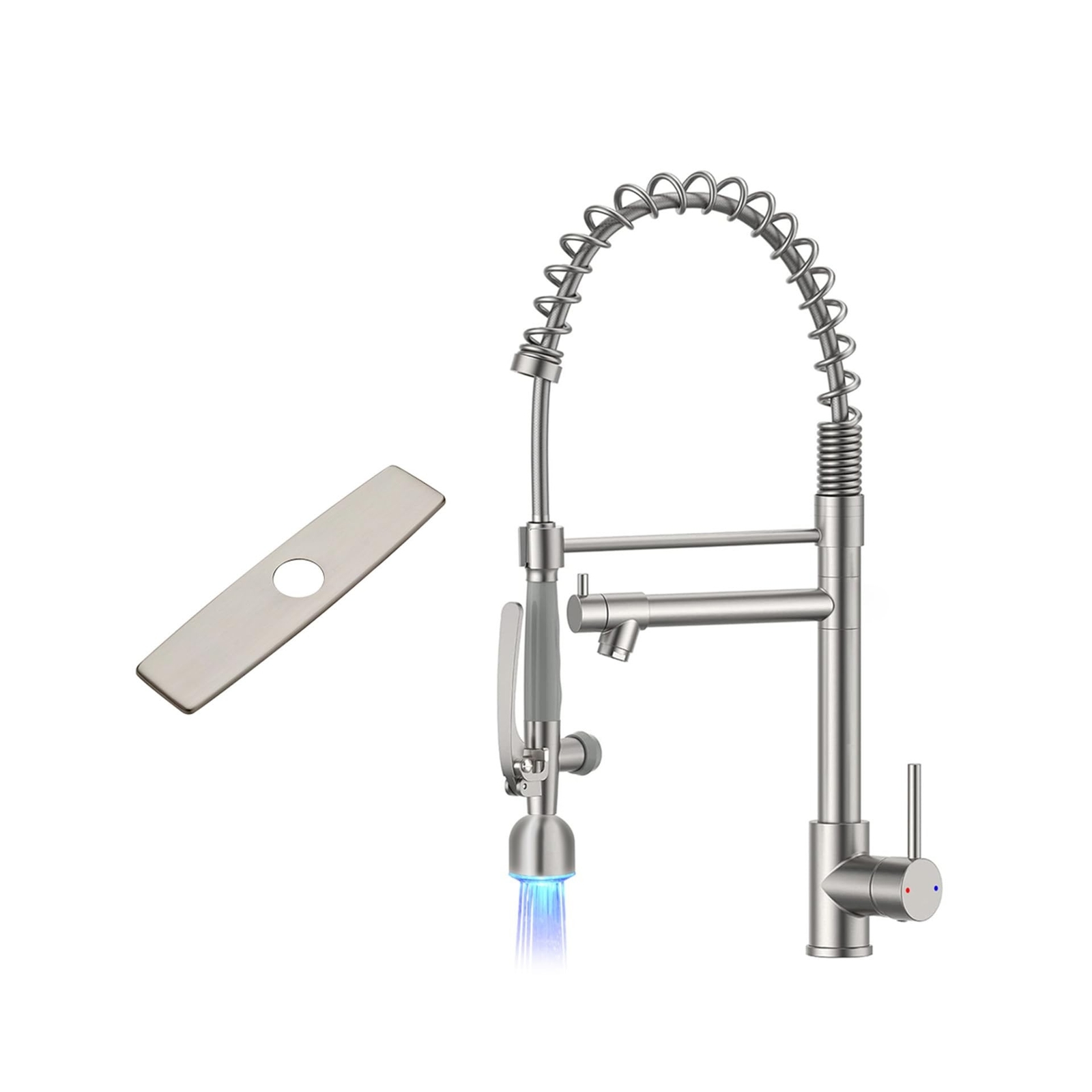 Fapully LED Kitchen Faucet Pull Down Sprayer and Deck Plate Brushed Nickel