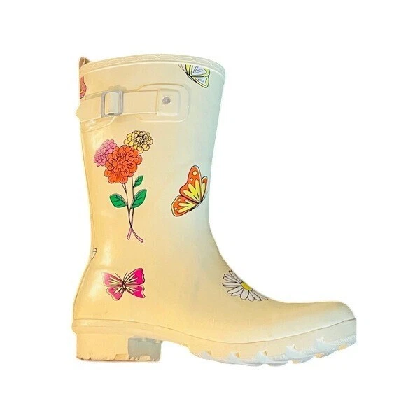 Botas de Lluvia Disney Edición Limitada Ocultas Mickey Floral y Amarillo Mariposa Talla 7 Foto 3 de 4