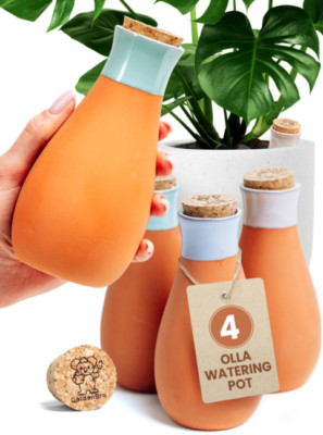 4 Pcs Terracotta Self-Watering  Pots  -  Easy  Refill  Olla  System  for  Plants