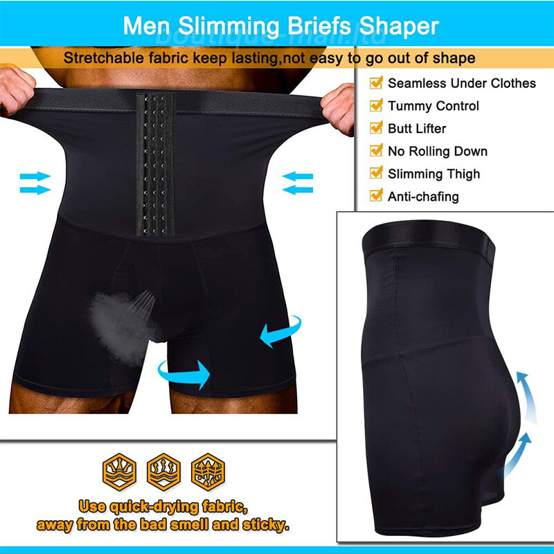 Mens High-Waist Compression Boxer Shorts Tummy Slimming Body