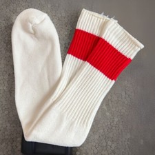 VTG Tube Socks 80s NOS 22" Football Striped Hi Bulk Acrylic USA Red Sports