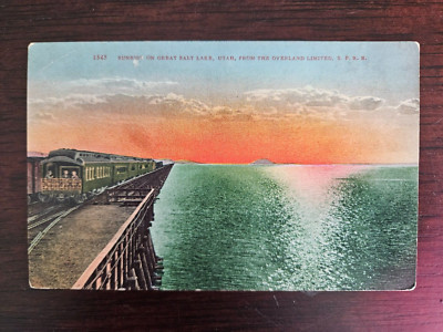 Great Salt Lake UT-Utah, Overland Limited Crossing, Antique, Vintage Postcard