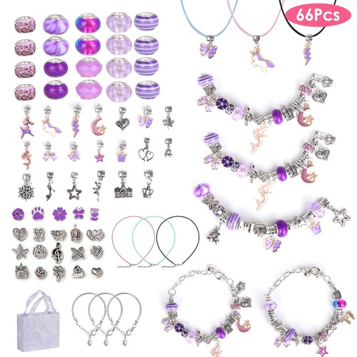 66PCS Charm Bracelet Making Kit Jewelry Necklace Pendant Beads DIY for Kids Girl - Picture 12 of 35