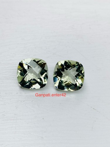 Green Amethyst Loose Gemstone Cushion Checkerboard Cut 11x11 MM 2 Pcs Lot E - Picture 2 of 7