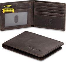 Real Leather Mens Bifold Wallet RFID Blocking Slim Minimalist Front Pocket - Thi