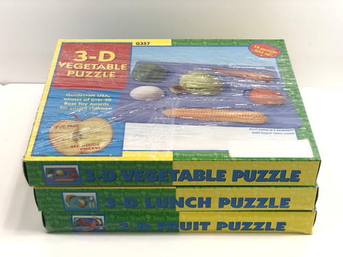 PRIVATE LISTING VTG S/3 Guidecraft 3D Shape Puzzles Vegetable Fruit Lunch
