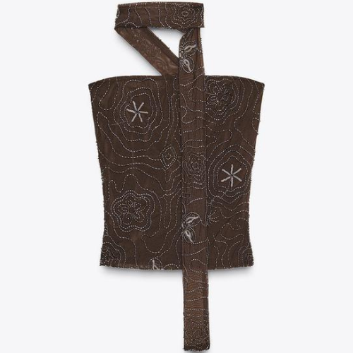 ZARA NEU MIT ETIKETT 2025. SCHOKOLADENBRAUNES FOULARD-TOP MIT PERLEN. 4813/824/717 - Bild 7 von 10