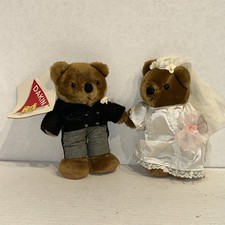 Vtg Dakin Bride  Groom Bear Holding Hands Plush Wedding Bears Original Tag P3
