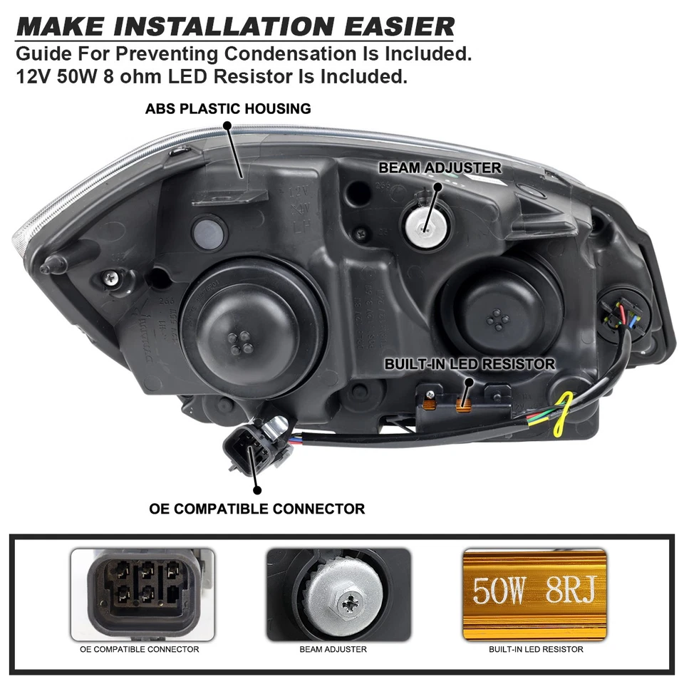 Fits 2005-2010 Chevy Cobalt 07-09 Pontiac G5 Clear LED Tube Projector Headlights - Image 4 of 4