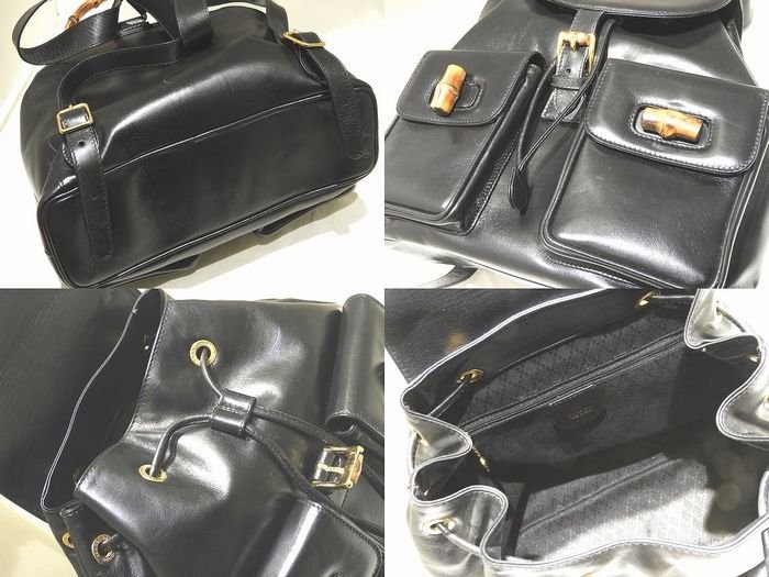 Gucci Bamboo Backpack Rucksack Black Leather Double Pockets Women's Japan thumbnail 12
