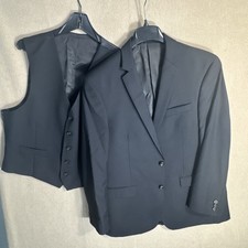 Ralph by Ralph Lauren 42R Black Herringbone Striped 2 Piece Vest with Coat Wool
