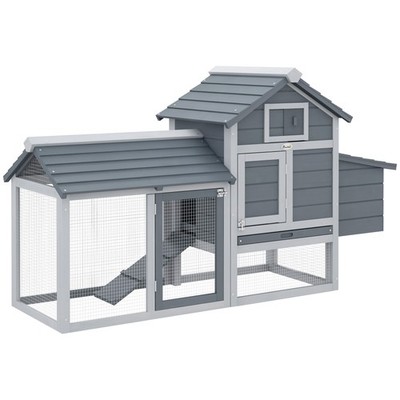 59'' Small Wooden Chicken Coop with Removable Tray, Gray
