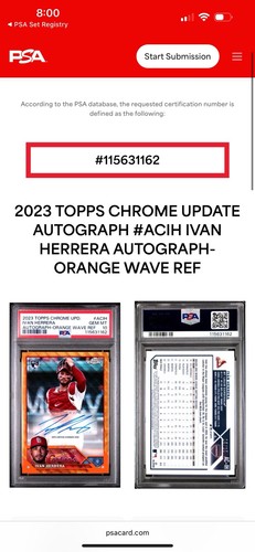 2023 Topps Chrome Ivan Herrera RC Orange Wave Refractor PSA 10 Gem Mint *pop 3 - Bild 3 von 5