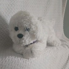 Animal Alley White Plush Dog Stuffed Animal with Purple Collar