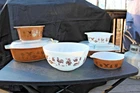 Set of 6 Vintage PYREX Early American Ovenware +2 Lids - Bowl+Casserole Dishes