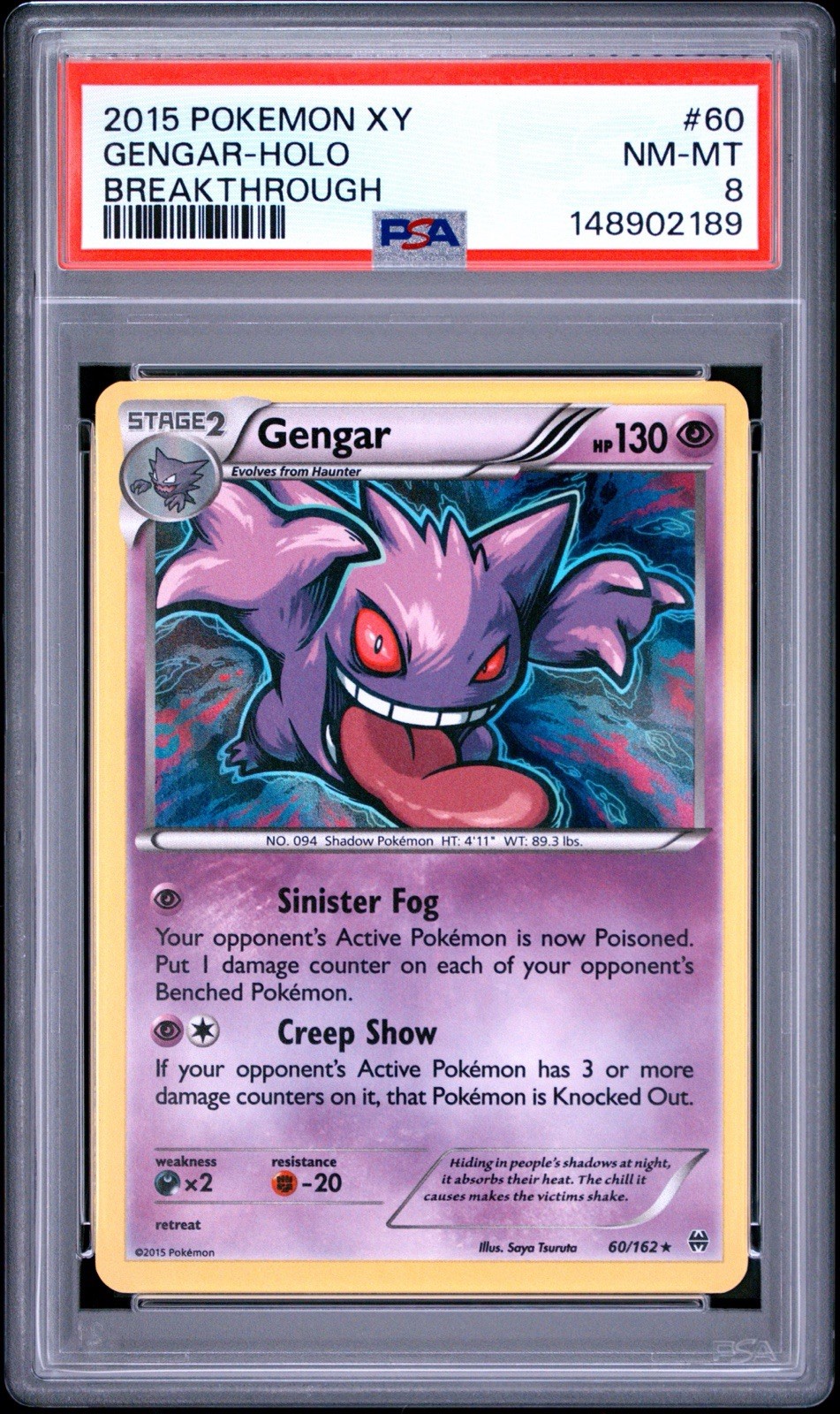 2015 Pokémon XY Breakthrough Gengar-Holo #60 PSA 8 NM-MT
