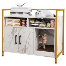 Multi-Functional Cat Litter Box Enclosure, Marble White Design, 29.5" High
