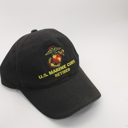US Marine Corps retired black textured Eagle crest cap hook loop back cotton - Picture 2 of 5
