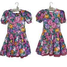 Vtg 90s Peaches N Cream Tea Dress Bright Floral Garden Party Tulle Pageant Sz 10