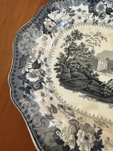 Early Victorian T. & J. Mayer Geneva Black Transferware Platter 17” England - Picture 7 of 18