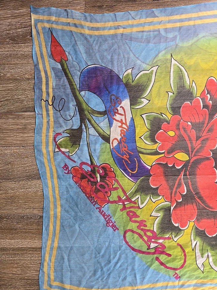 Don Ed Hardy Christian Audigier Mujer Cuello Cuadrado Seda Bufanda Diamante Tatuaje Y2K Foto 2 de 4