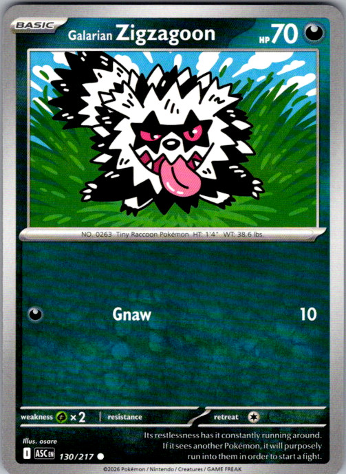 Galarian Zigzagoon Common ME: Ascended Heroes 130/217 NM AH-PIC05
