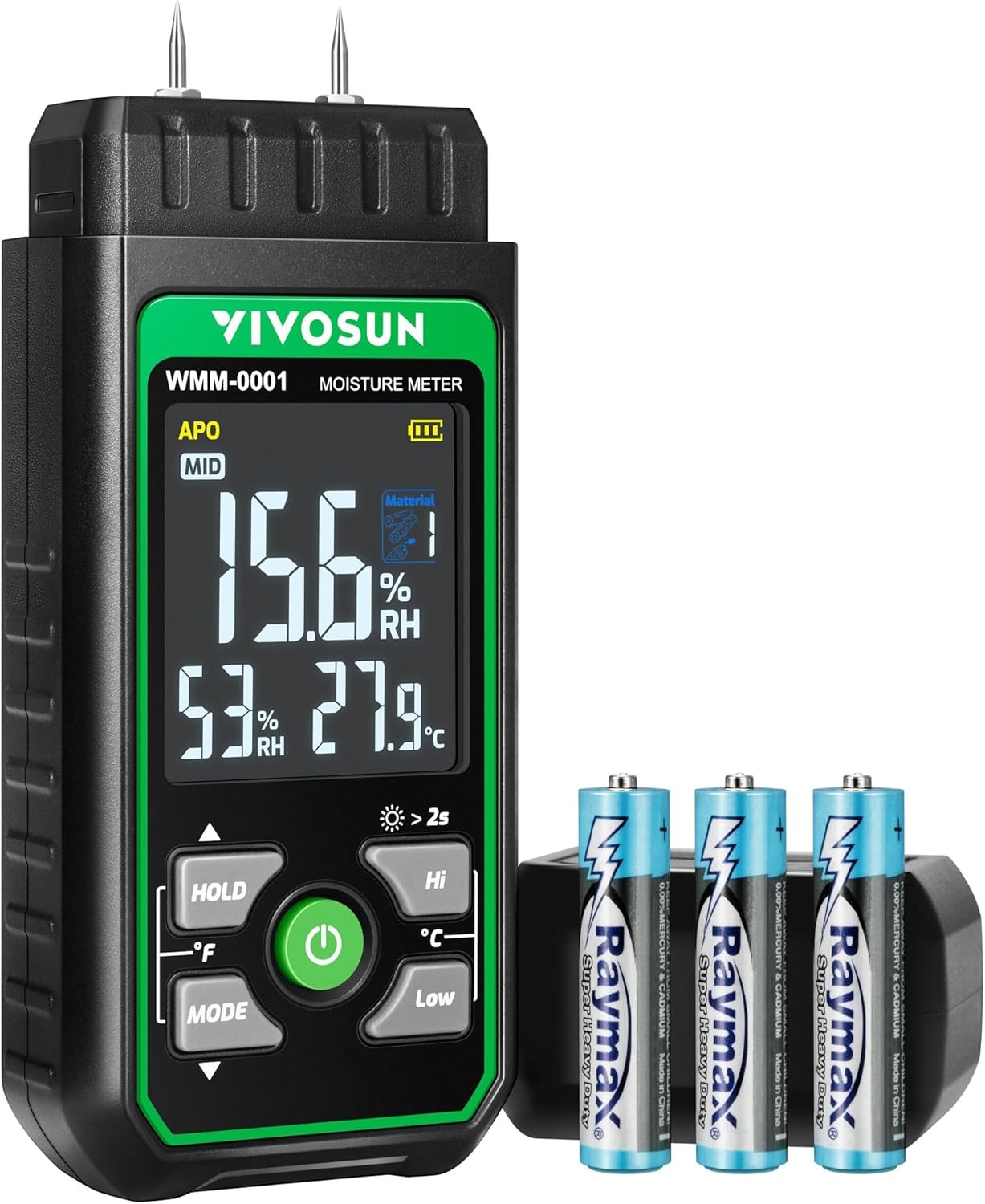 VIVOSUN 7 in 1 Digital Wood Moisture Meter LCD Damp Tester Locks Readings