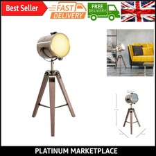 Image of Vintage Tripod Table Lamp - Antique Brass Bedside Light with Wooden Base | Ad...